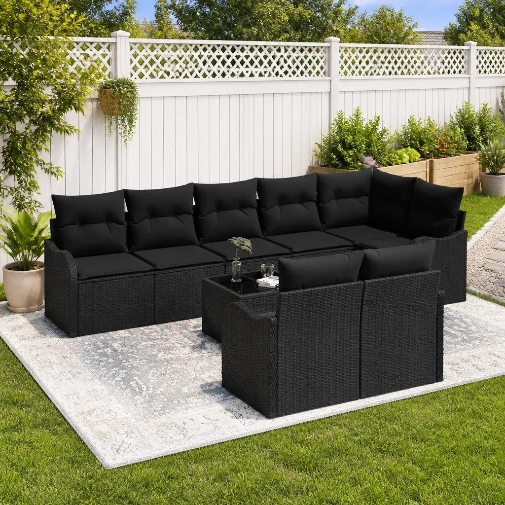 Garden Sofa Set 9 pcs Modular Outdoor Furniture Black Poly Rattan with Storage