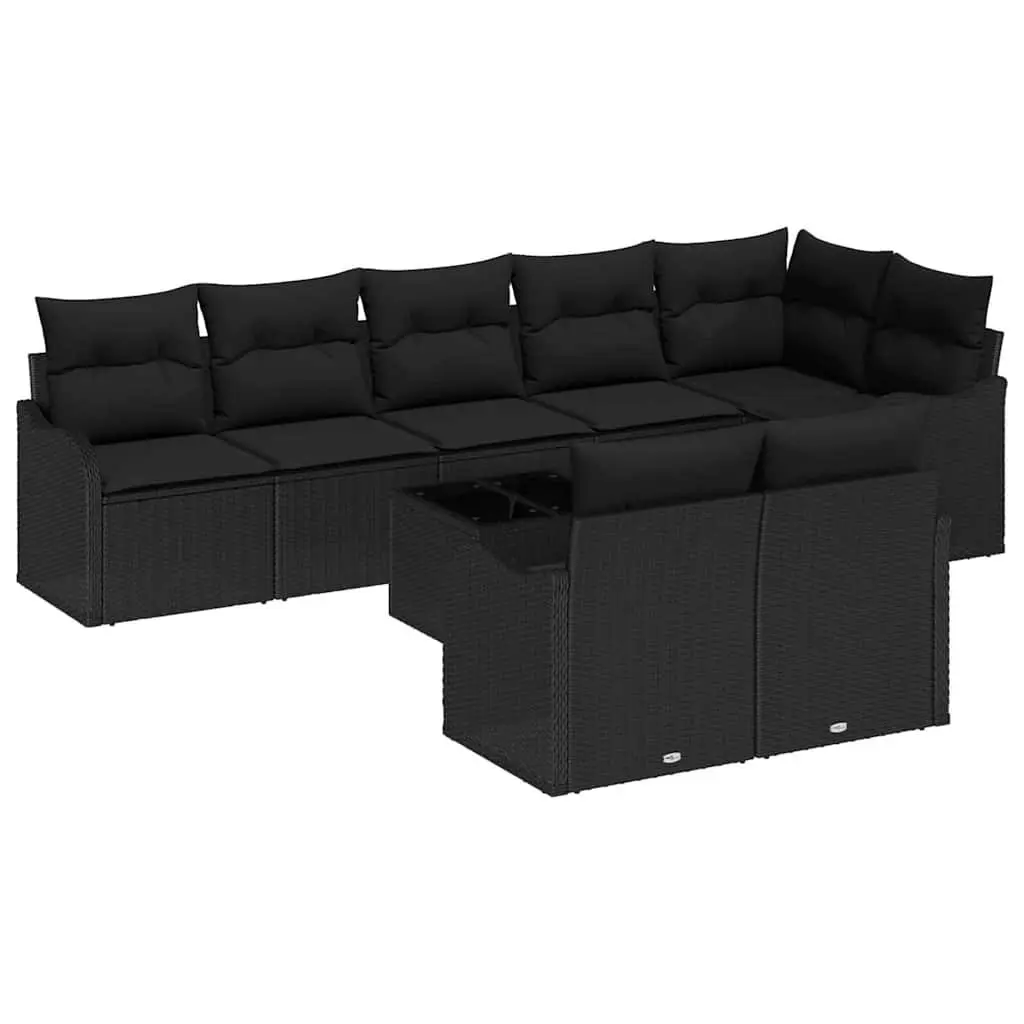Garden Sofa Set 9 pcs Modular Outdoor Furniture Black Poly Rattan with Storage