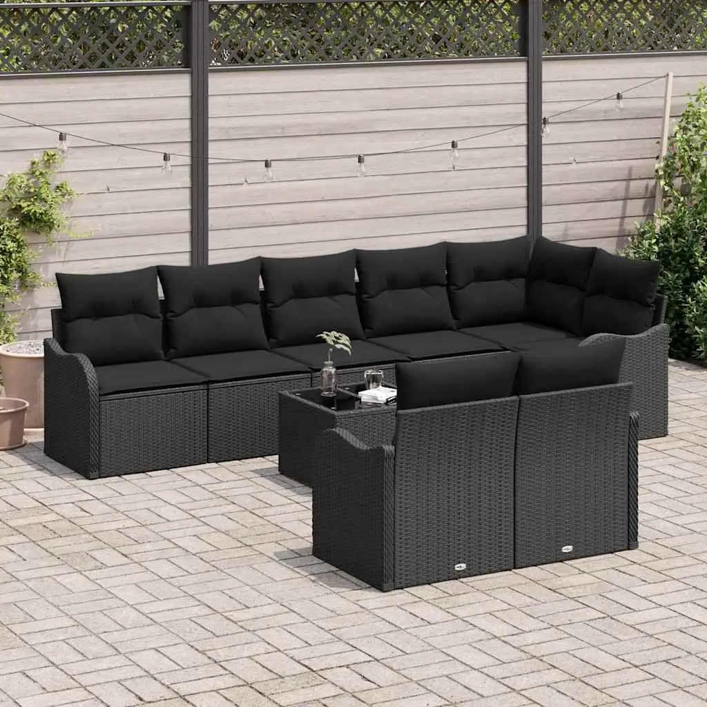 Garden Sofa Set 9 pcs Modular Outdoor Furniture Black Poly Rattan with Storage