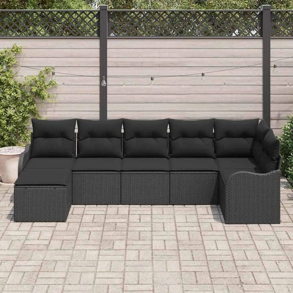 7-Piece Modular Black Poly Rattan Sofa Set