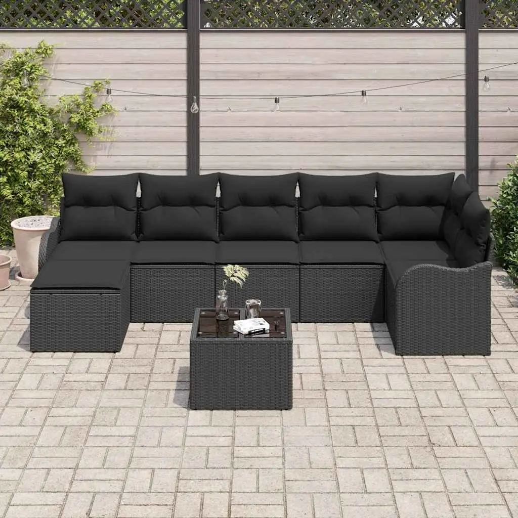 Garden Sofa Set 8 Piece Modular Outdoor Lounge Furniture Black Poly Rattan with