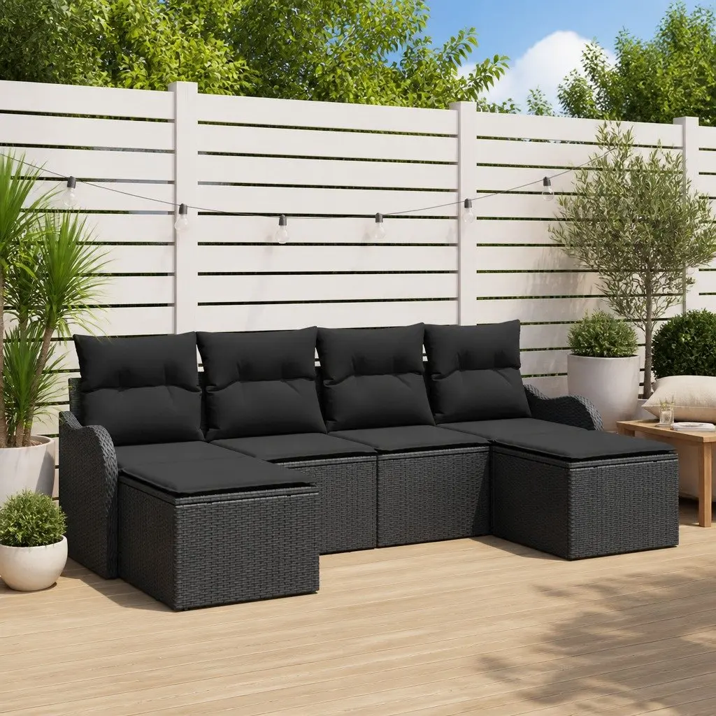 Modular Garden Sofa Set Outdoor Patio 6 Piece Black Poly Rattan