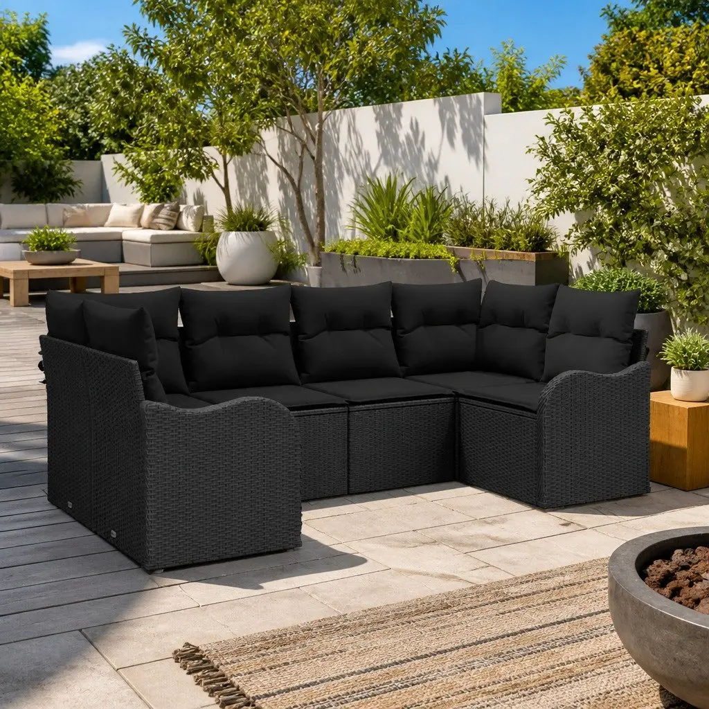 Modular Garden Sofa Set for Outdoor Use 6 Piece Black Poly Rattan