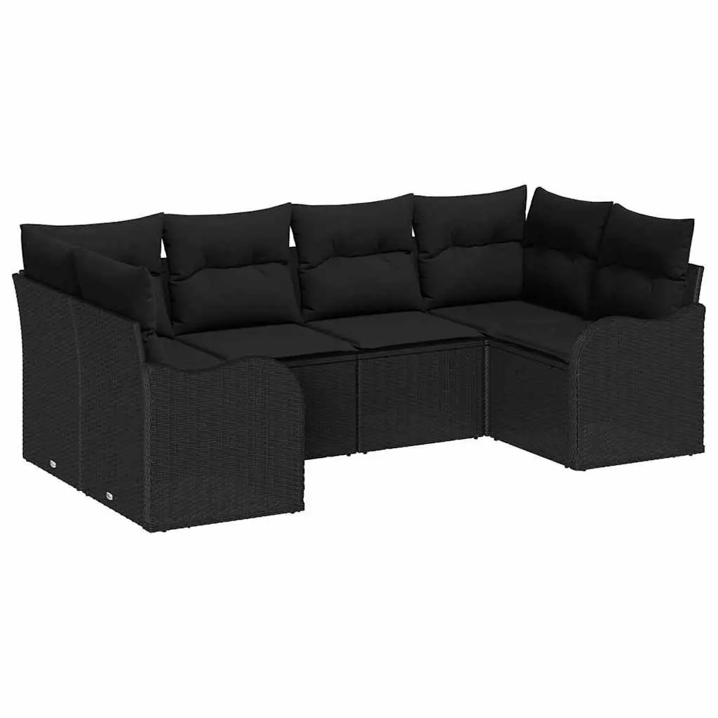 Modular Garden Sofa Set for Outdoor Use 6 Piece Black Poly Rattan