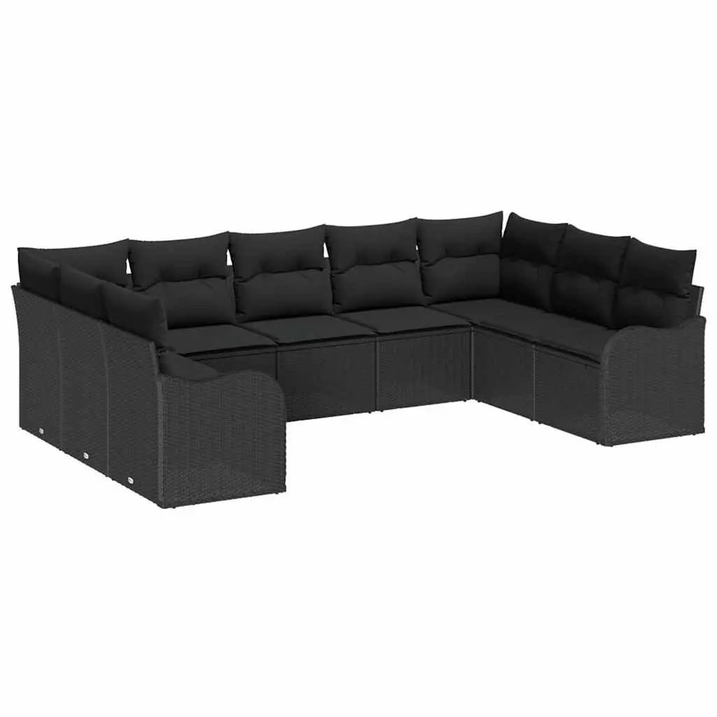Modular Garden Sofa Set 9 Piece Outdoor Patio Furniture Black Poly Rattan
