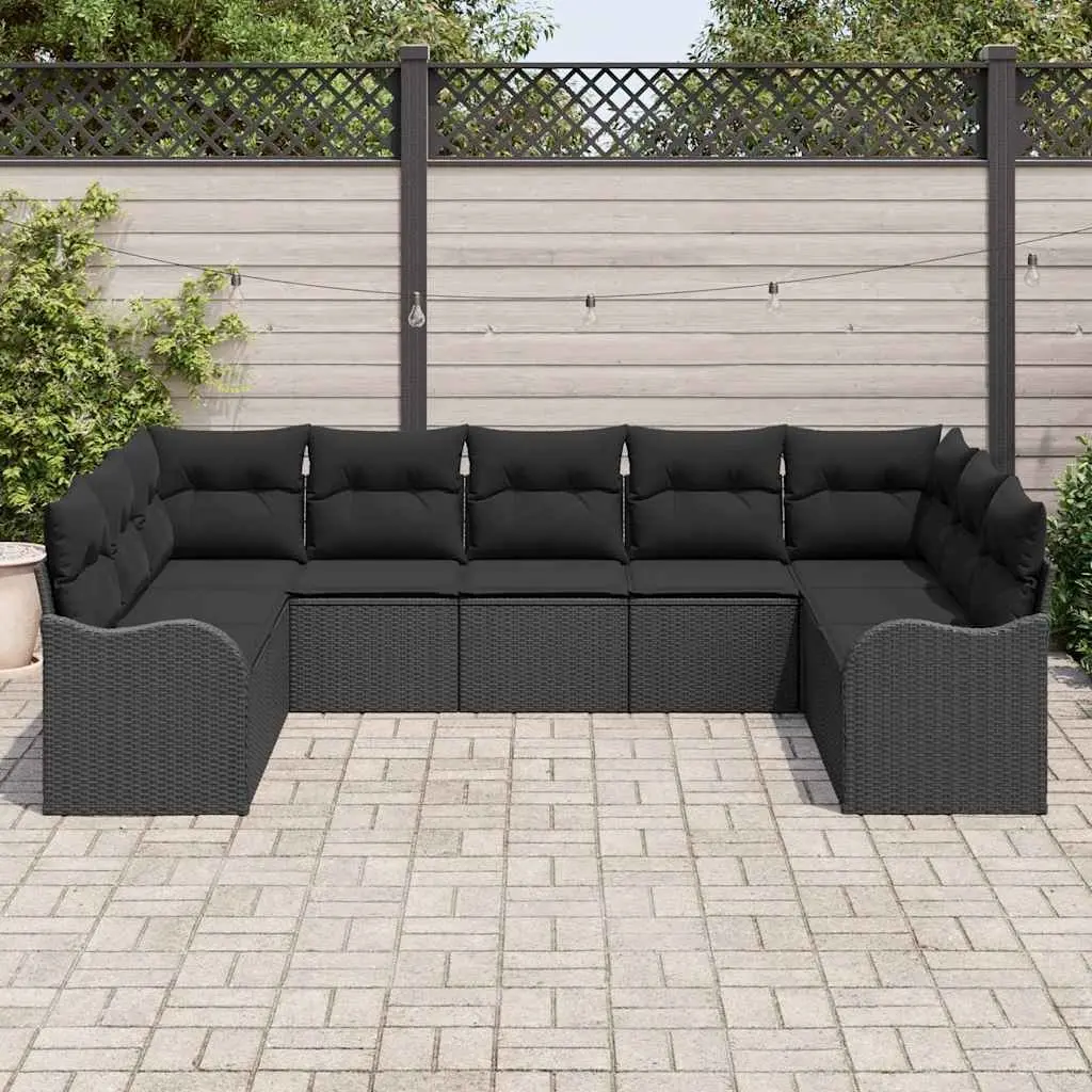 Modular Garden Sofa Set 9 Piece Outdoor Patio Furniture Black Poly Rattan