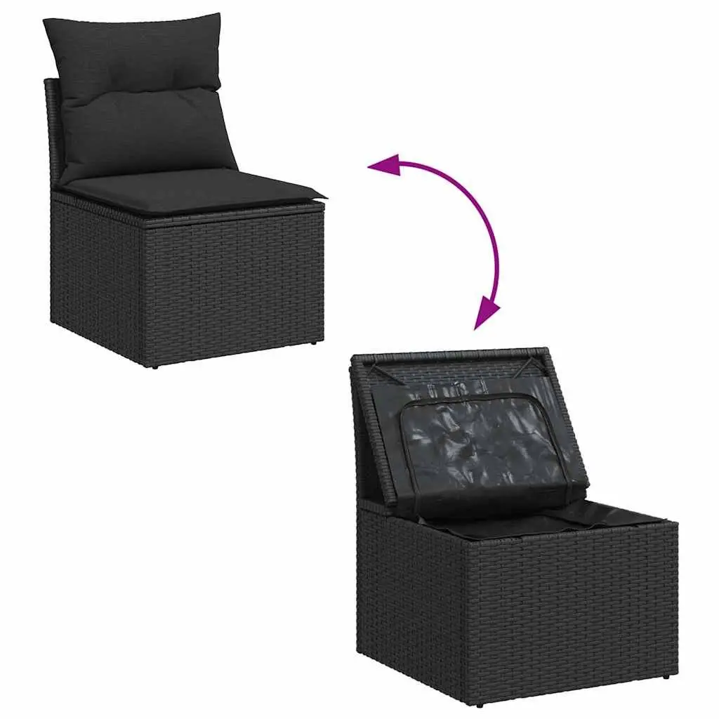 Modular Garden Sofa Set 9 Piece Outdoor Patio Furniture Black Poly Rattan