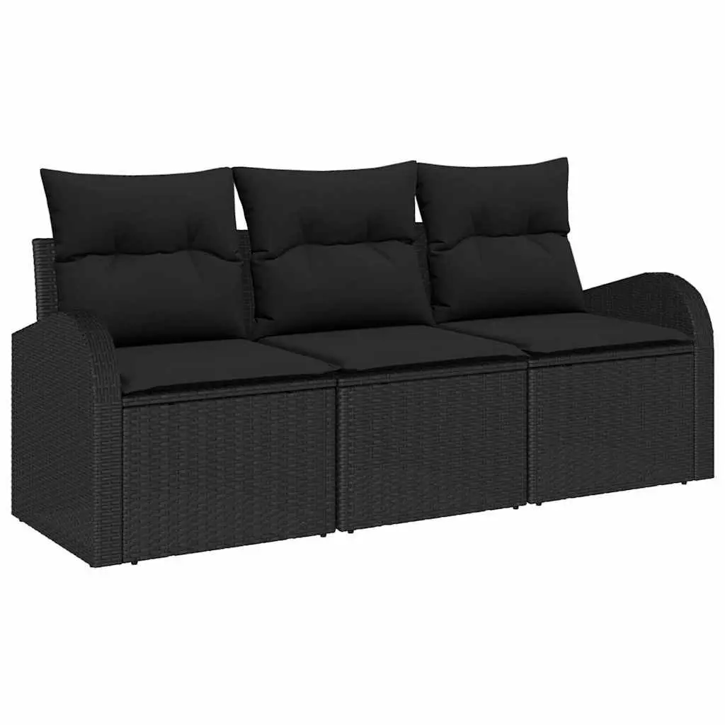 Garden Sofa Set Outdoor Furniture 3 Piece Modular Black Poly Rattan Lounge Seating