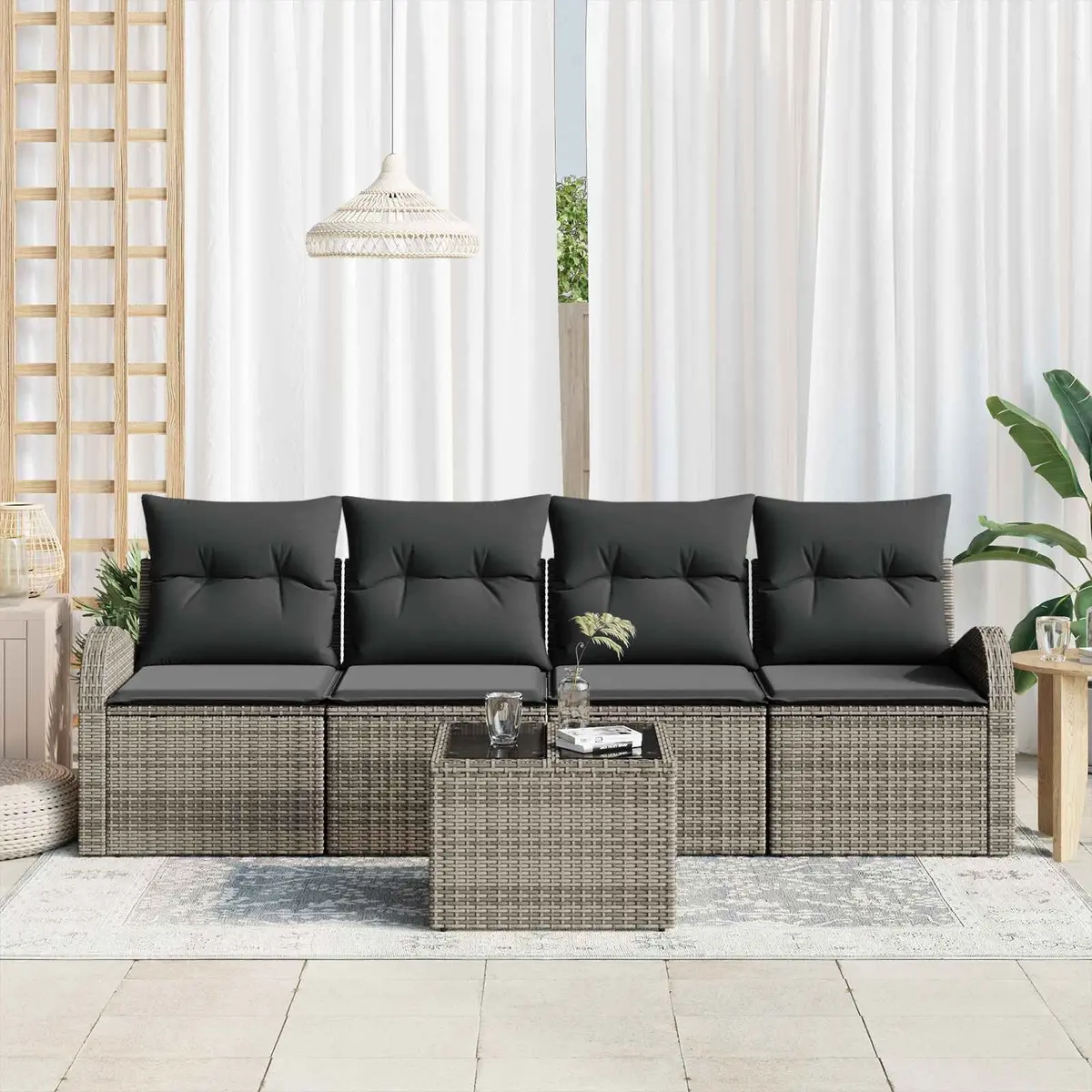 Outdoor Garden Sofa Set 5 Pieces Modular Seating with Storage Grey