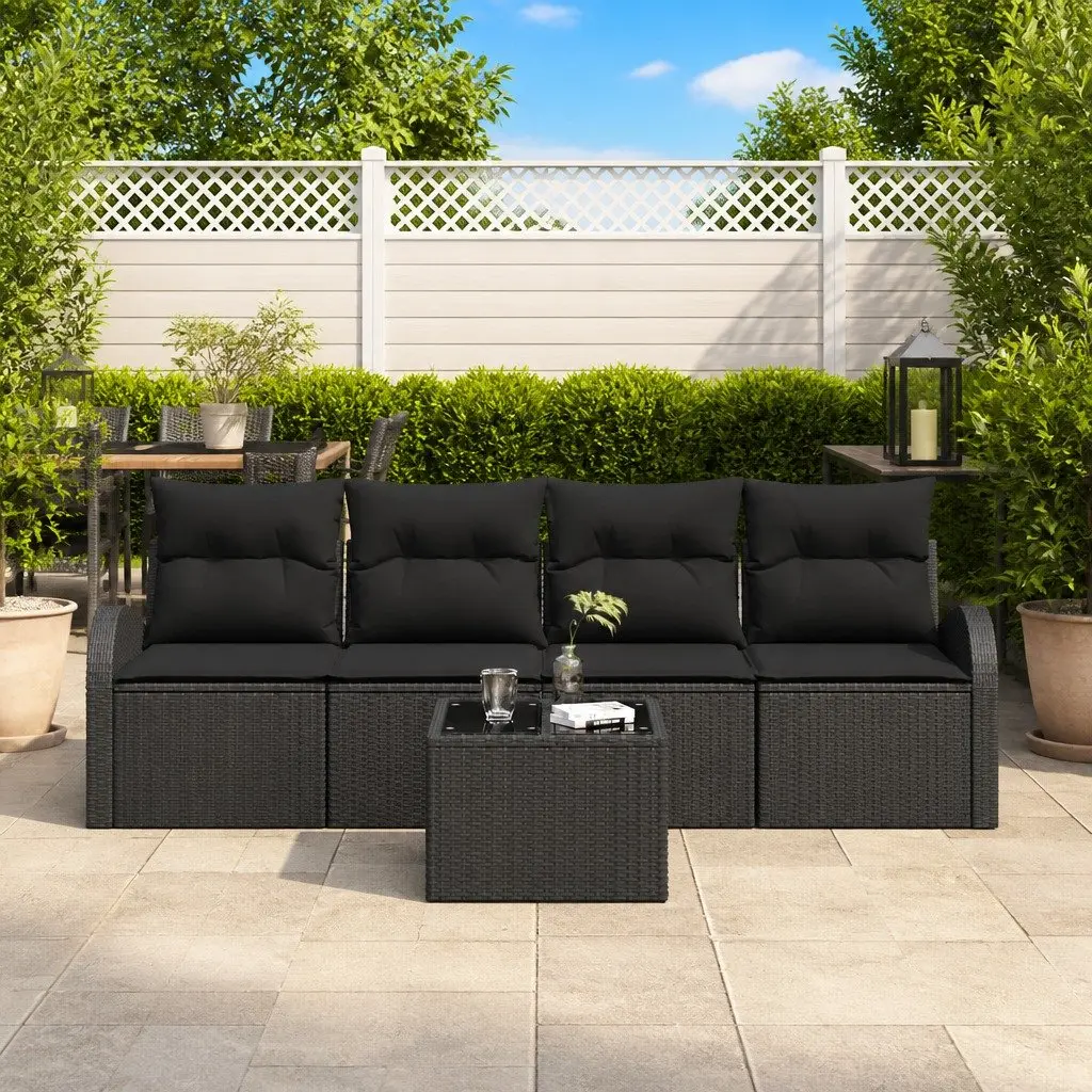 Modular Garden Sofa Set for Outdoor Use 5 Piece Black Rattan with Storage