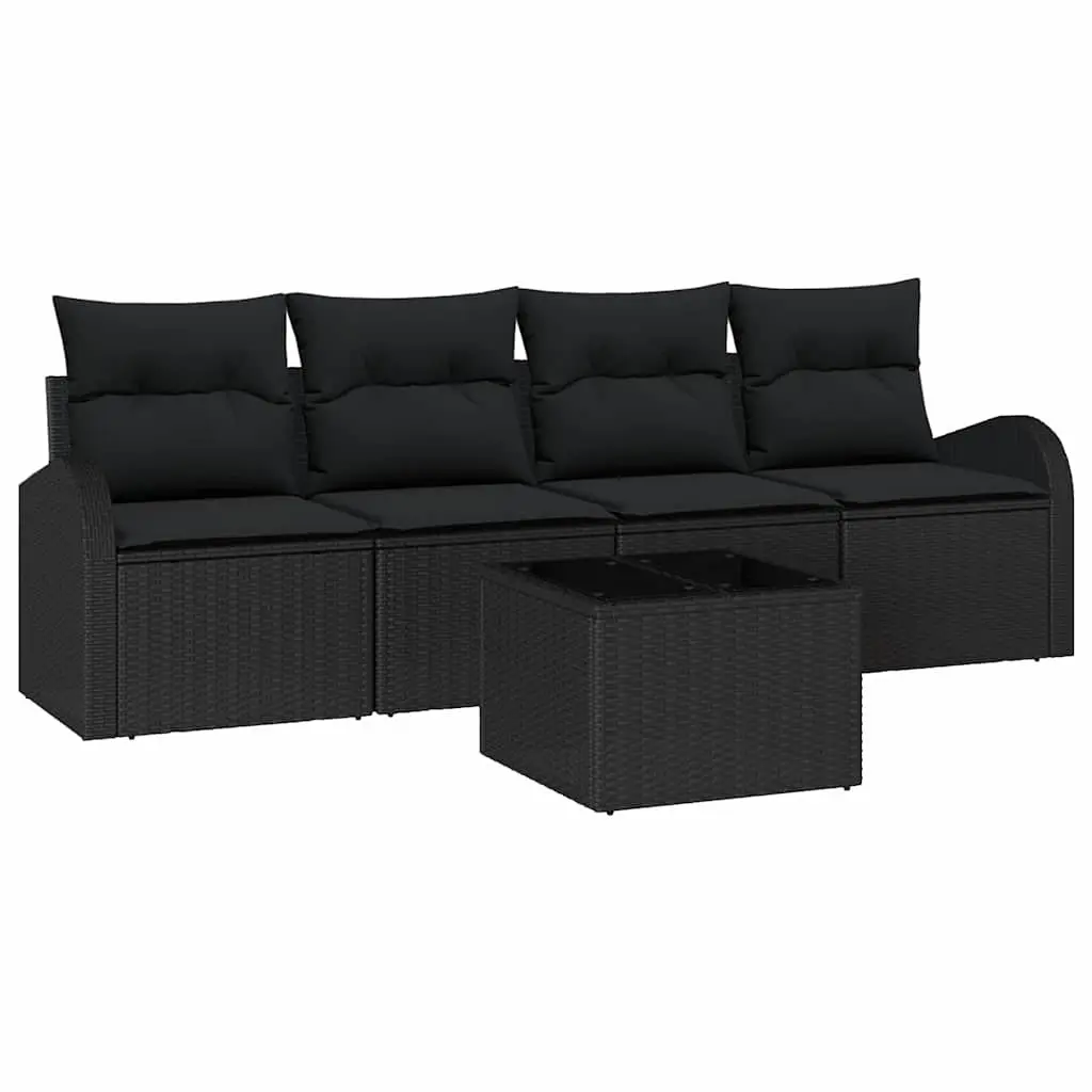 Modular Garden Sofa Set for Outdoor Use 5 Piece Black Rattan with Storage