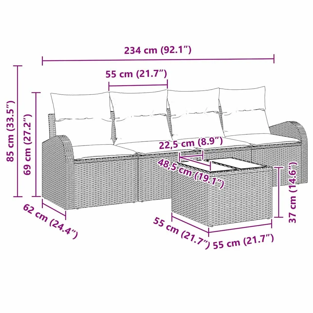 Modular Garden Sofa Set for Outdoor Use 5 Piece Black Rattan with Storage