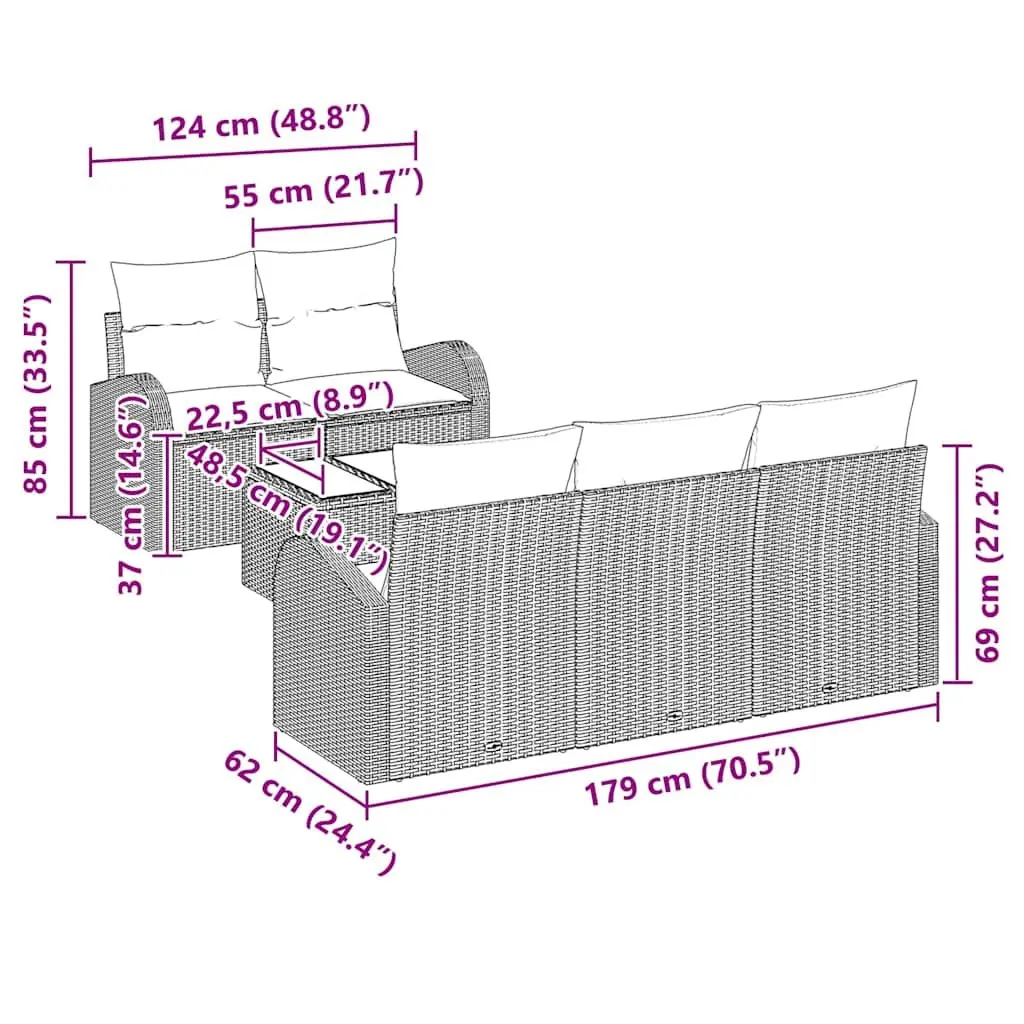 6-Piece Modular Outdoor Sofa Set with Cushions Included
