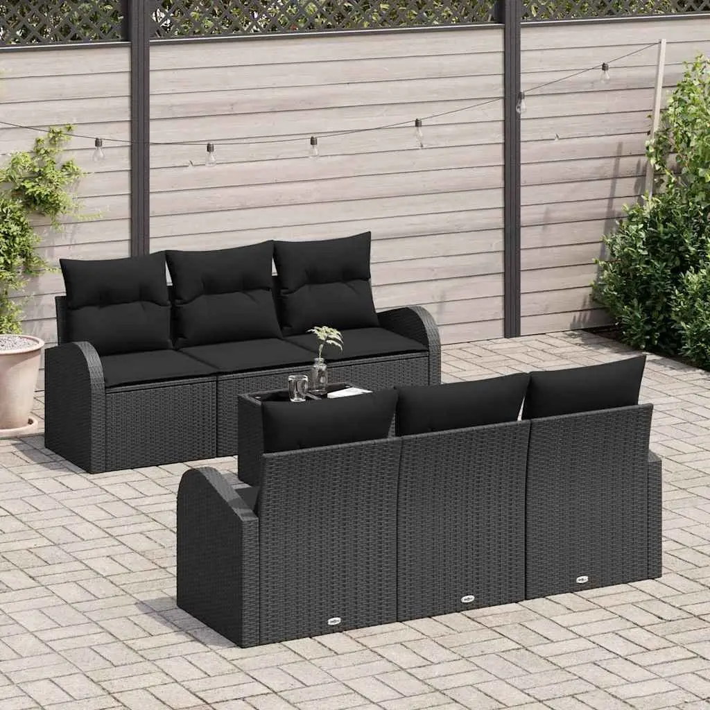 Modular Sofa Set for Outdoor Use with Storage Black Poly Rattan 7 Pieces