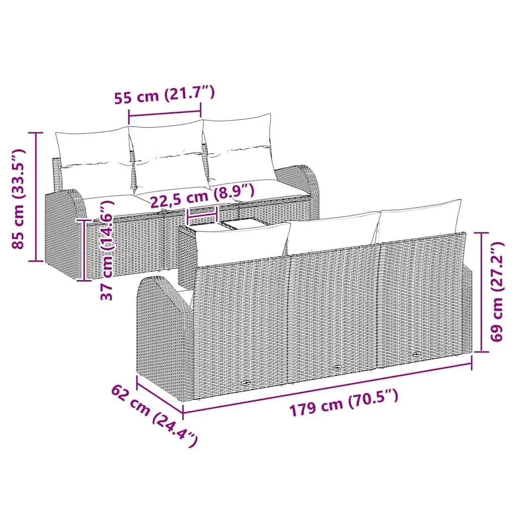 Modular Sofa Set for Outdoor Use with Storage Black Poly Rattan 7 Pieces