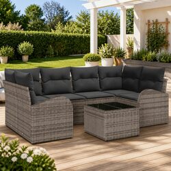 Modular Garden Sofa Set - 7 Pieces in Grey with Storage