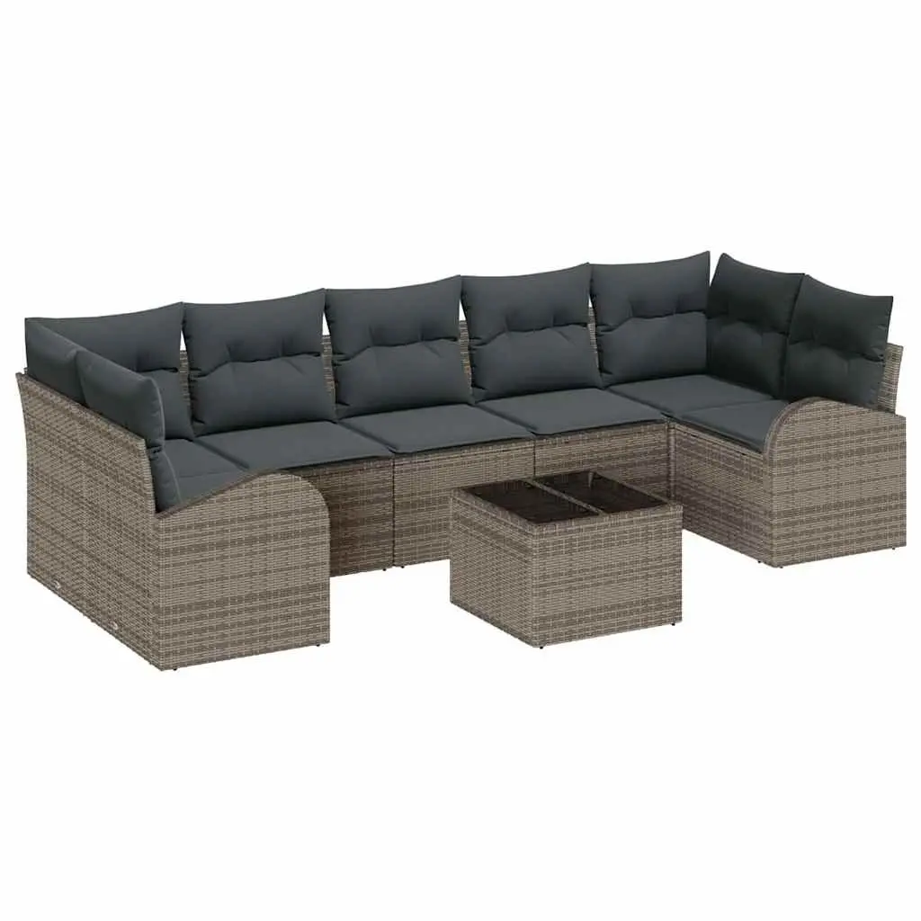 Modular Outdoor Sofa Set Grey 8 Piece Poly Rattan Sectional Furniture for Garden and Patio
