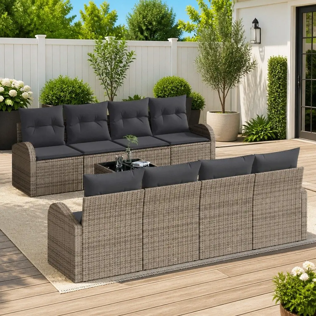 Garden Sofa Set Modular Outdoor Seating 9 Pieces Grey Poly Rattan