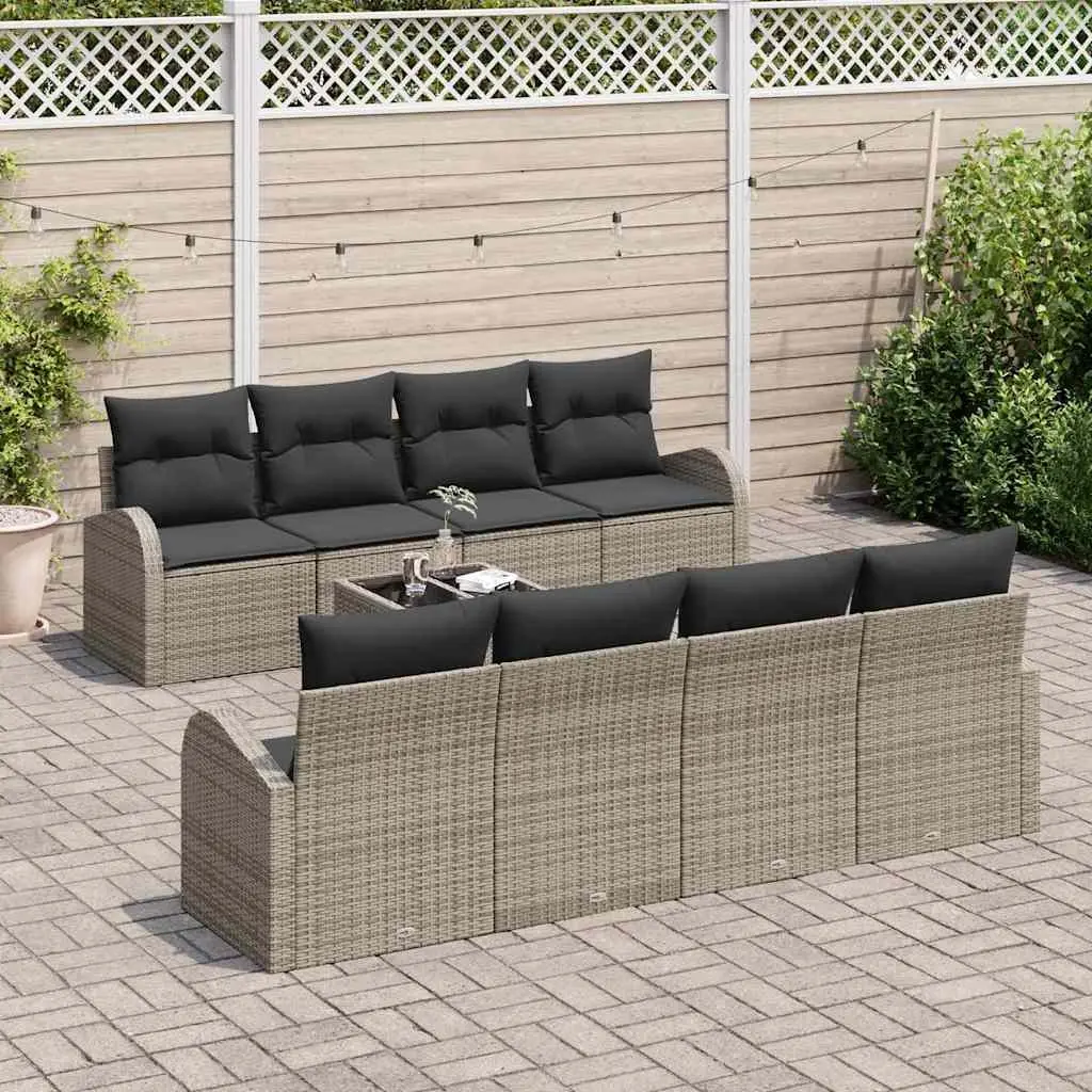 Garden Sofa Set Modular Outdoor Seating 9 Pieces Grey Poly Rattan