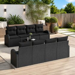 Outdoor Garden Sofa Set 9 Piece Modular Black Poly Rattan Seating with Storage
