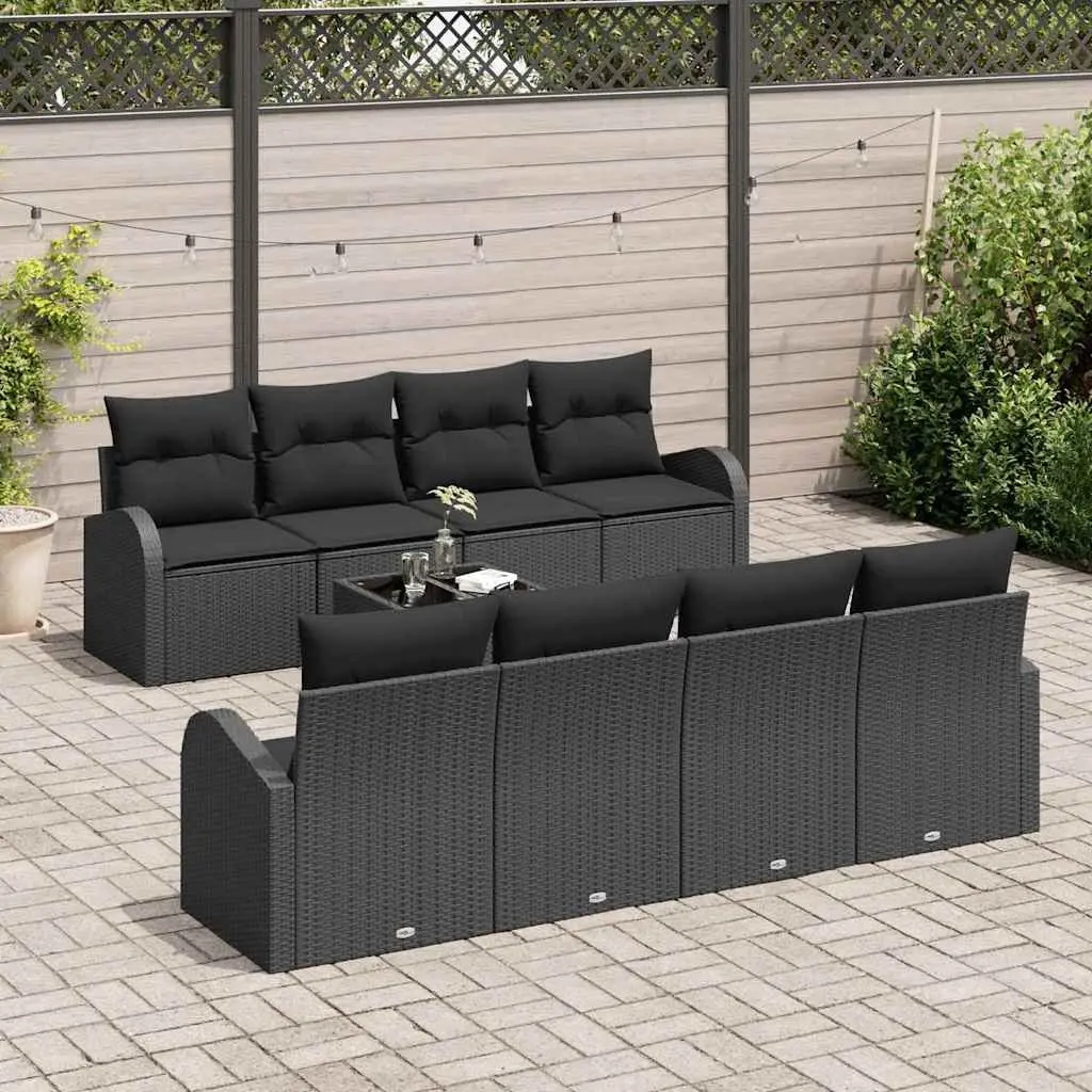 Outdoor Garden Sofa Set 9 Piece Modular Black Poly Rattan Seating with Storage