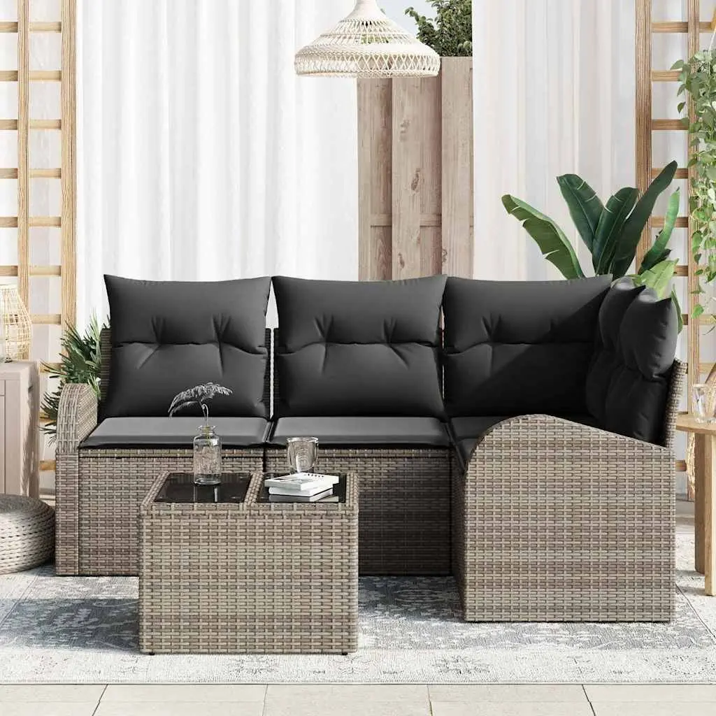 Garden Sofa Set Modular Outdoor Furniture 5 Pieces Grey Poly Rattan Patio