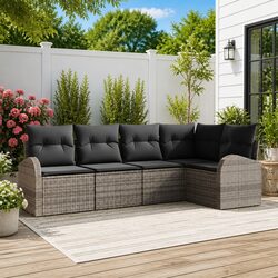 Specifications for 5-Piece Grey Poly Rattan Garden Sofa Set