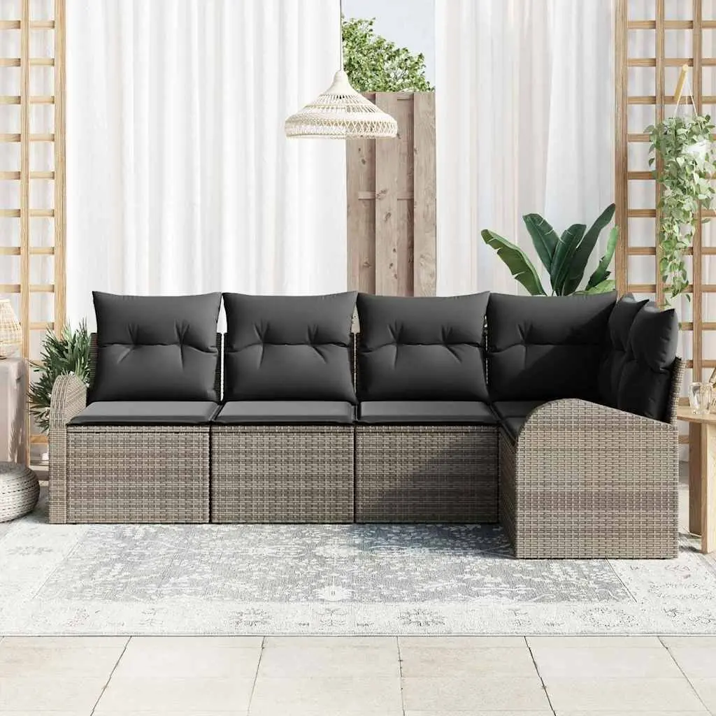 Garden Sofa Set Outdoor Use 5 Pieces Grey Poly Rattan Modular Furniture