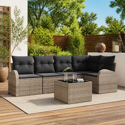 Garden Sofa Set 6 Pcs Grey Modular Outdoor Furniture Poly Rattan Patio Sectional