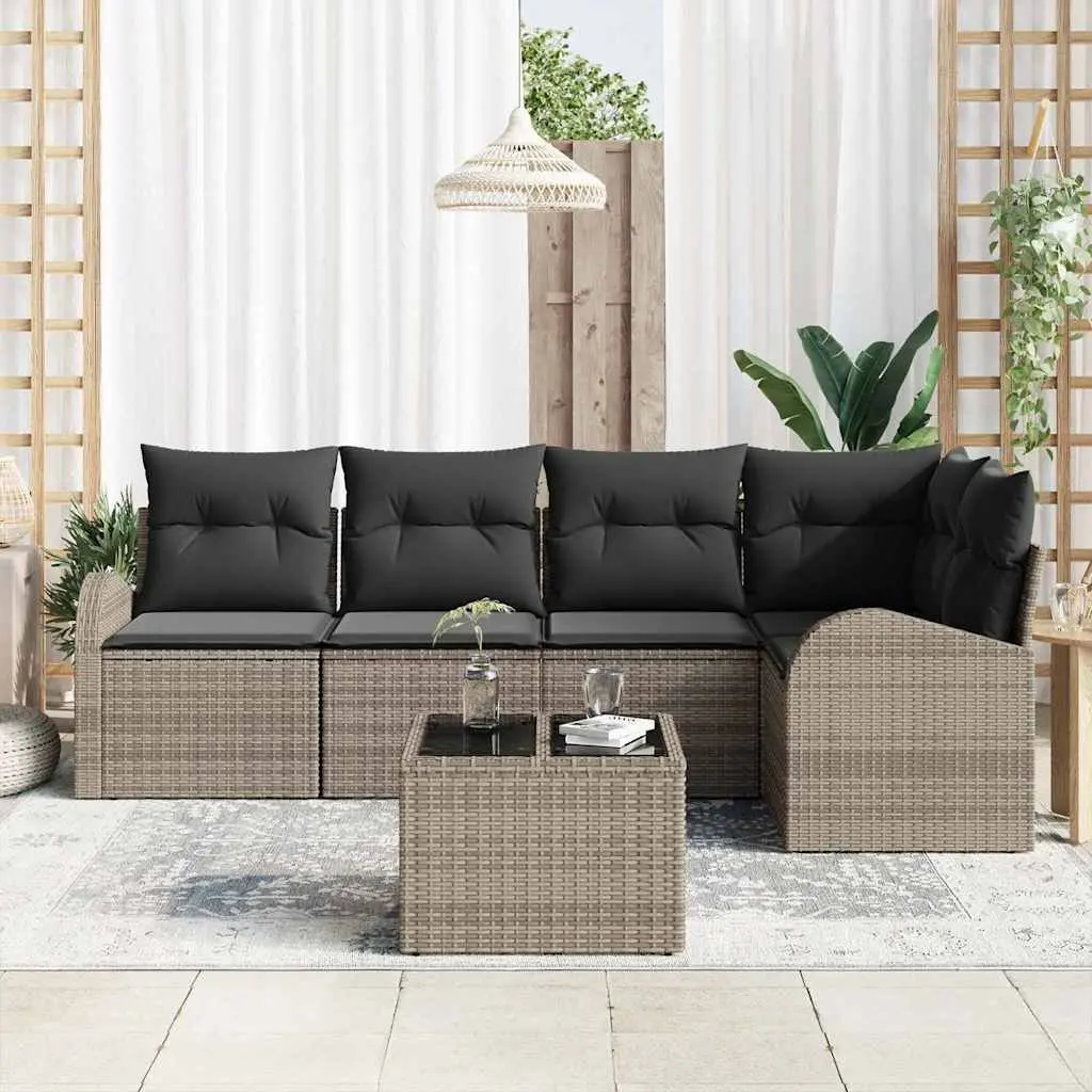 Modular Garden Sofa Set 6 Pcs, Grey Poly Rattan