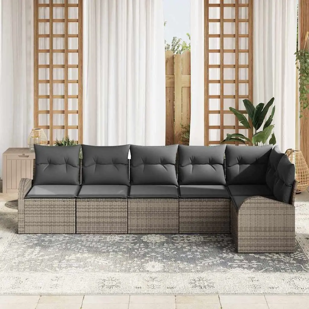 Garden Sofa Set Outdoor Furniture 6 Pieces Grey Poly Rattan with Cushions