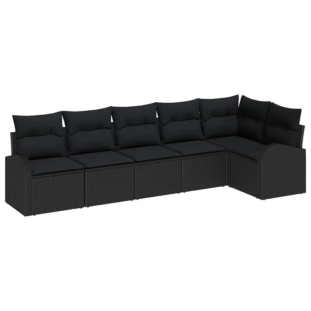 Garden Sofa Set Outdoor Furniture 6 Piece Black Poly Rattan with Cushions
