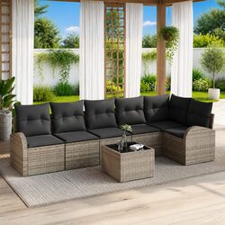 7-Piece Garden Sofa Set Specifications: Grey Rattan