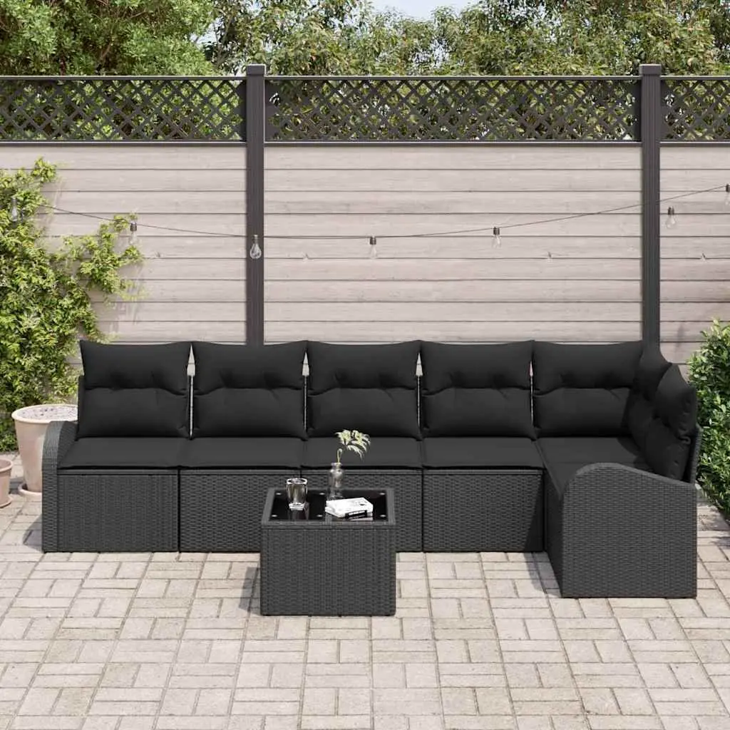 Garden Sofa Set Outdoor Furniture 7 Piece Black Poly Rattan Patio Lounge Seating