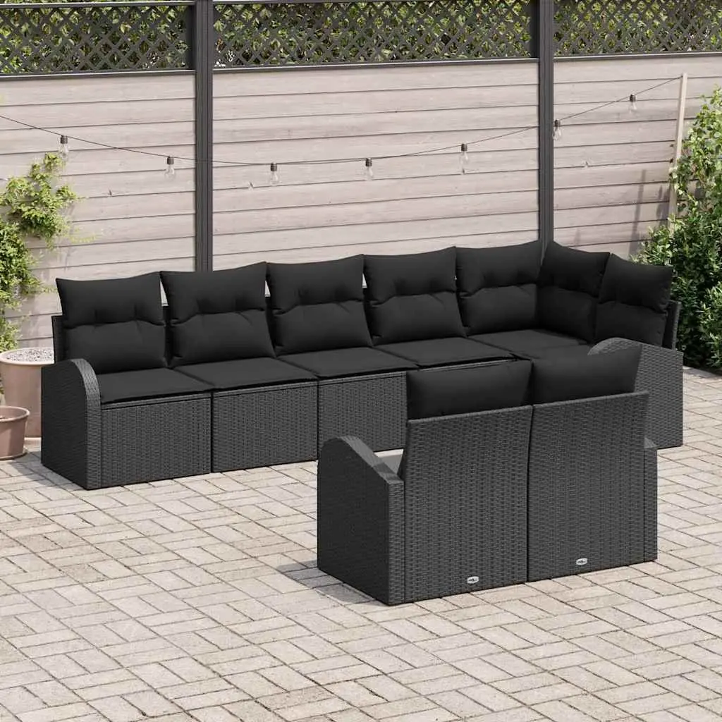 Modular Outdoor Furniture Set 8 Piece Black Poly Rattan Sofa for Garden and Patio