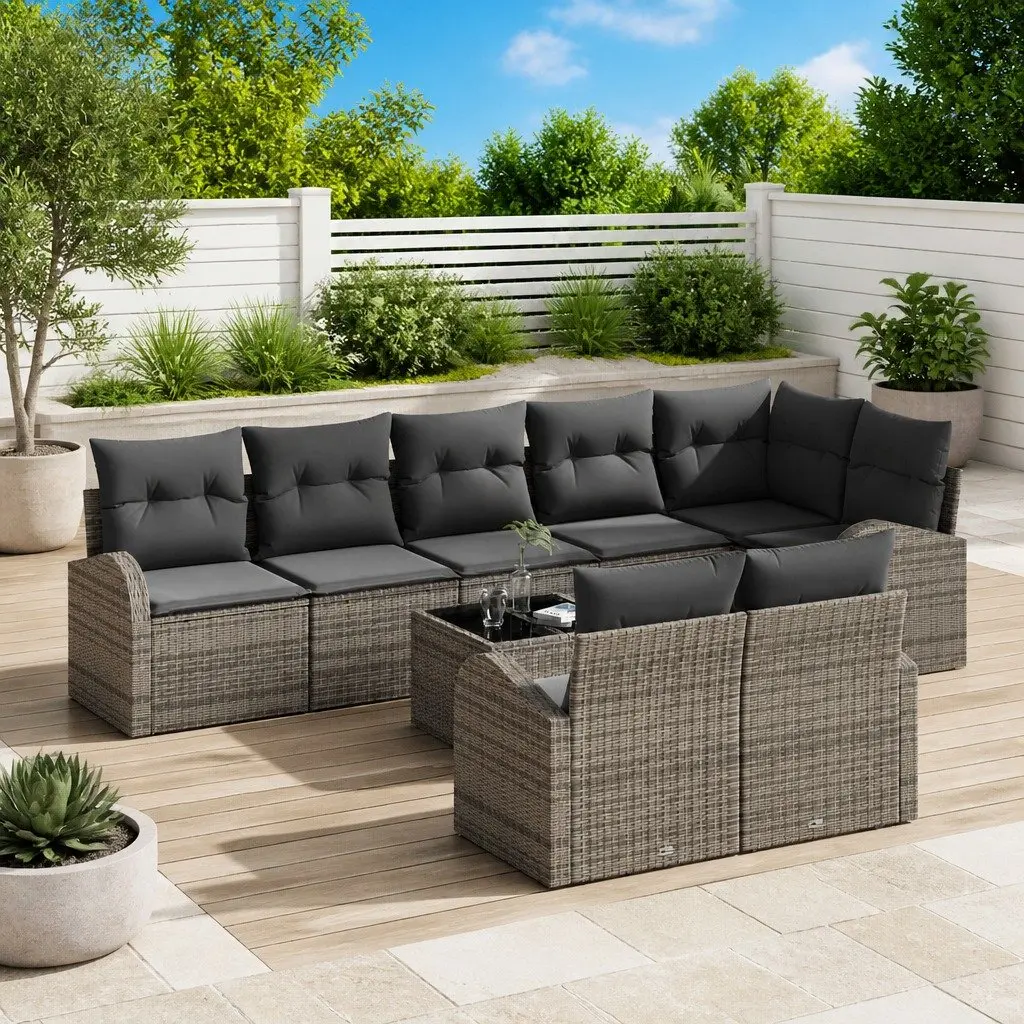 Garden Sofa Set Modular Outdoor Furniture 9 Piece Grey Rattan