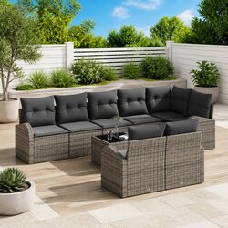 9-Piece Grey Garden Sofa Set: Poly Rattan Modular Design