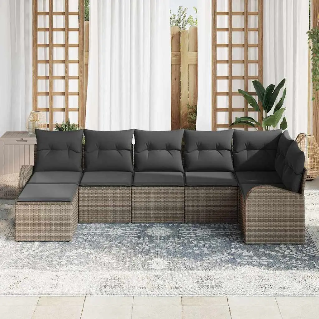 Modular Garden Sofa Set for Outdoor Use Grey Poly Rattan 7 Pieces