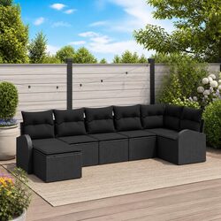 Modular 7-Piece Outdoor Sofa Set - Black Poly Rattan