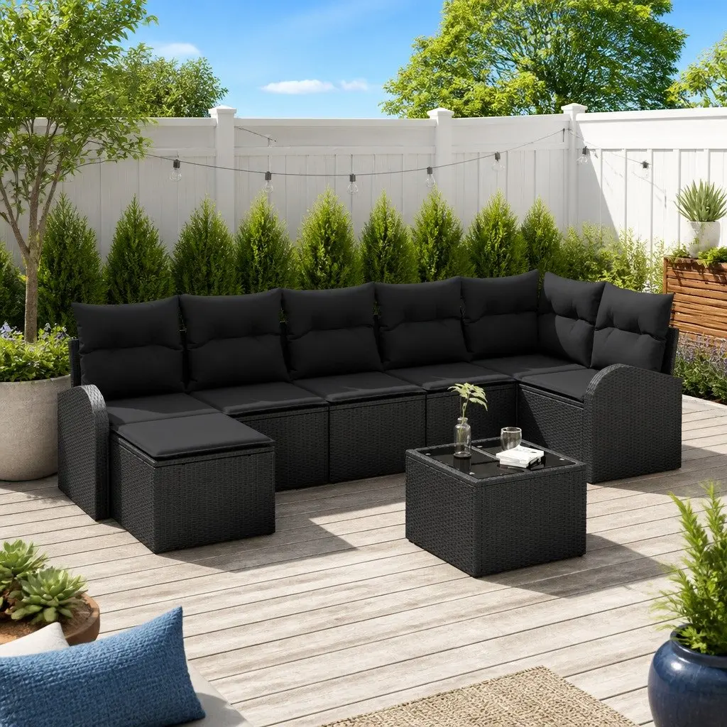 Outdoor Sofa Set 8 Pieces Modular Garden Furniture Black Poly Rattan with