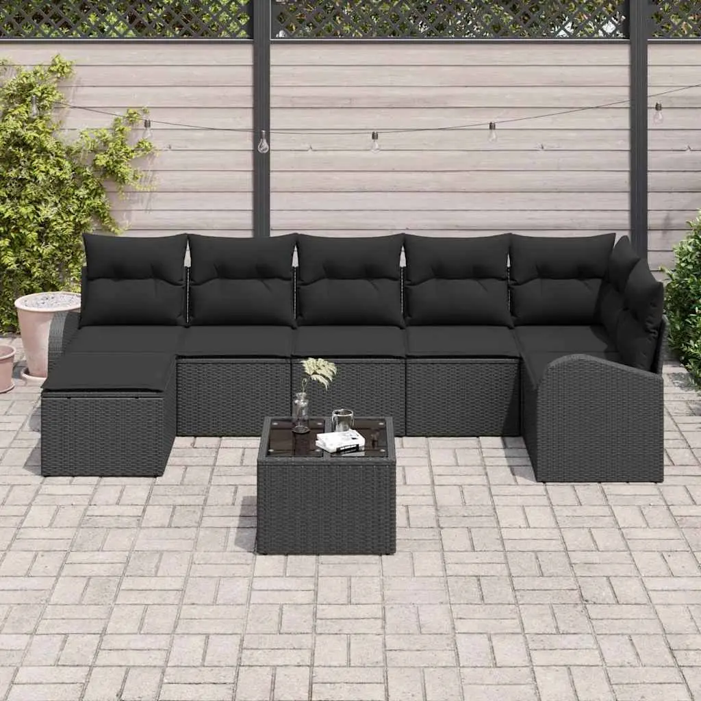 Outdoor Sofa Set 8 Pieces Modular Garden Furniture Black Poly Rattan with
