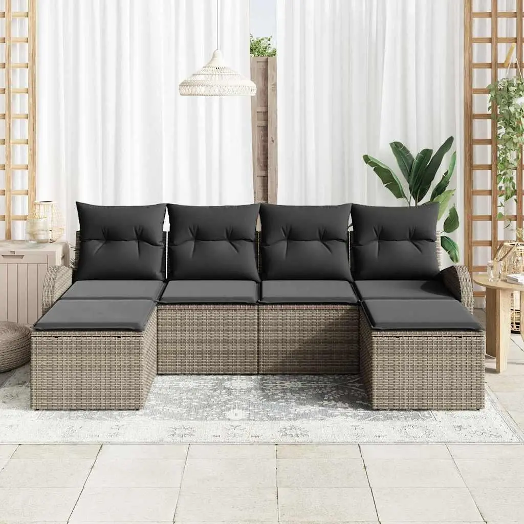 Outdoor Sofa Set 6 Pcs Modular Garden Furniture Grey Poly Rattan with Storage