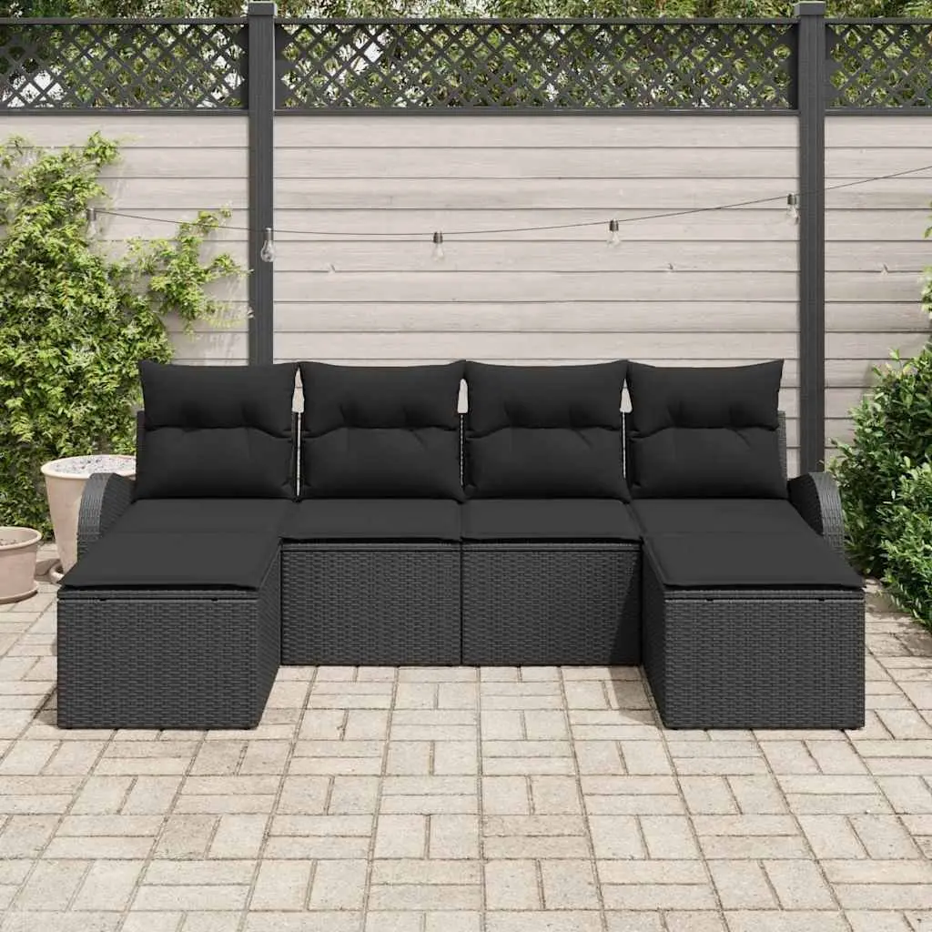 Outdoor Sofa Set Modular Garden Furniture 6 Piece Black Poly Rattan