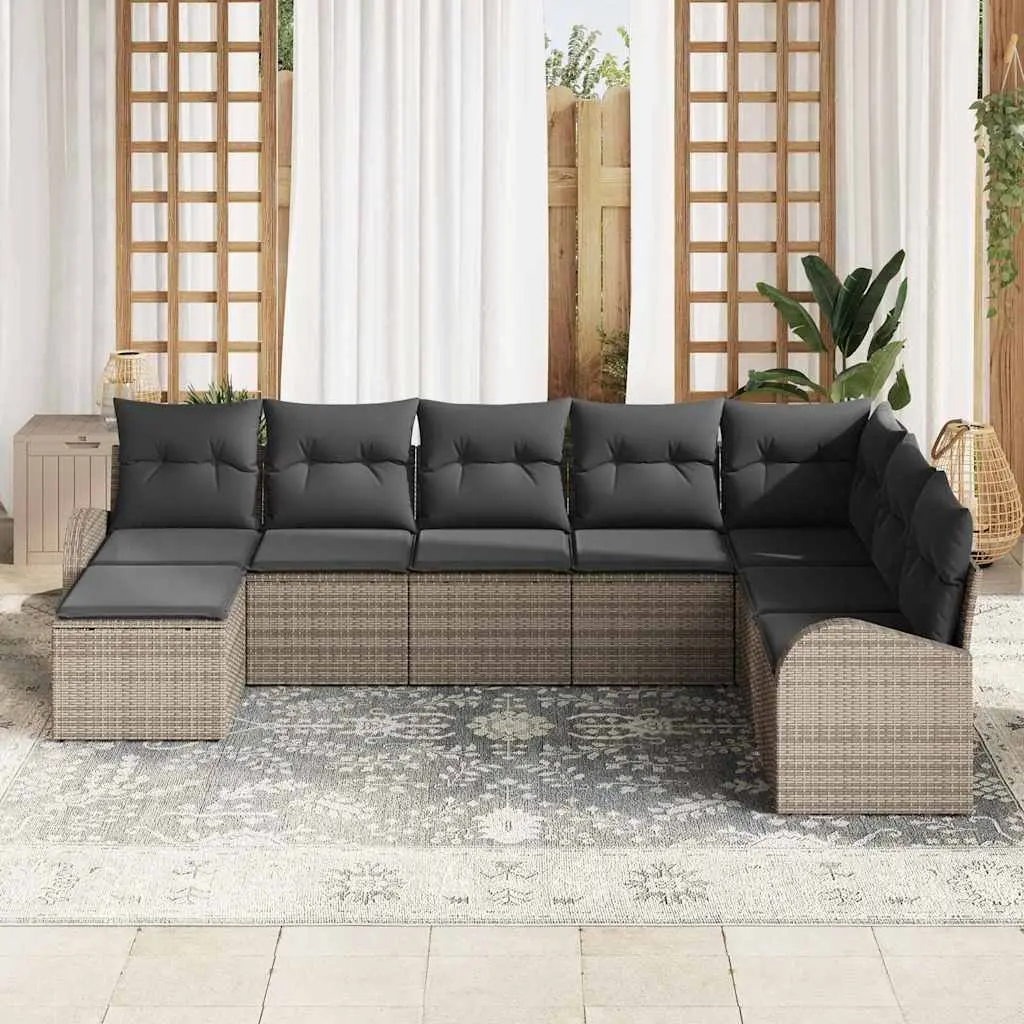Modular Sectional Sofa Set for Outdoor Garden and Patio Grey Poly Rattan 8 Piece with Storage