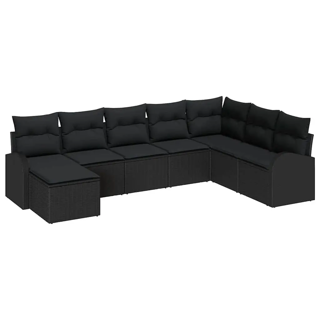8PieceModularOutdoorSofaSetwithStorageBlackPolyRattanforGardenPatio