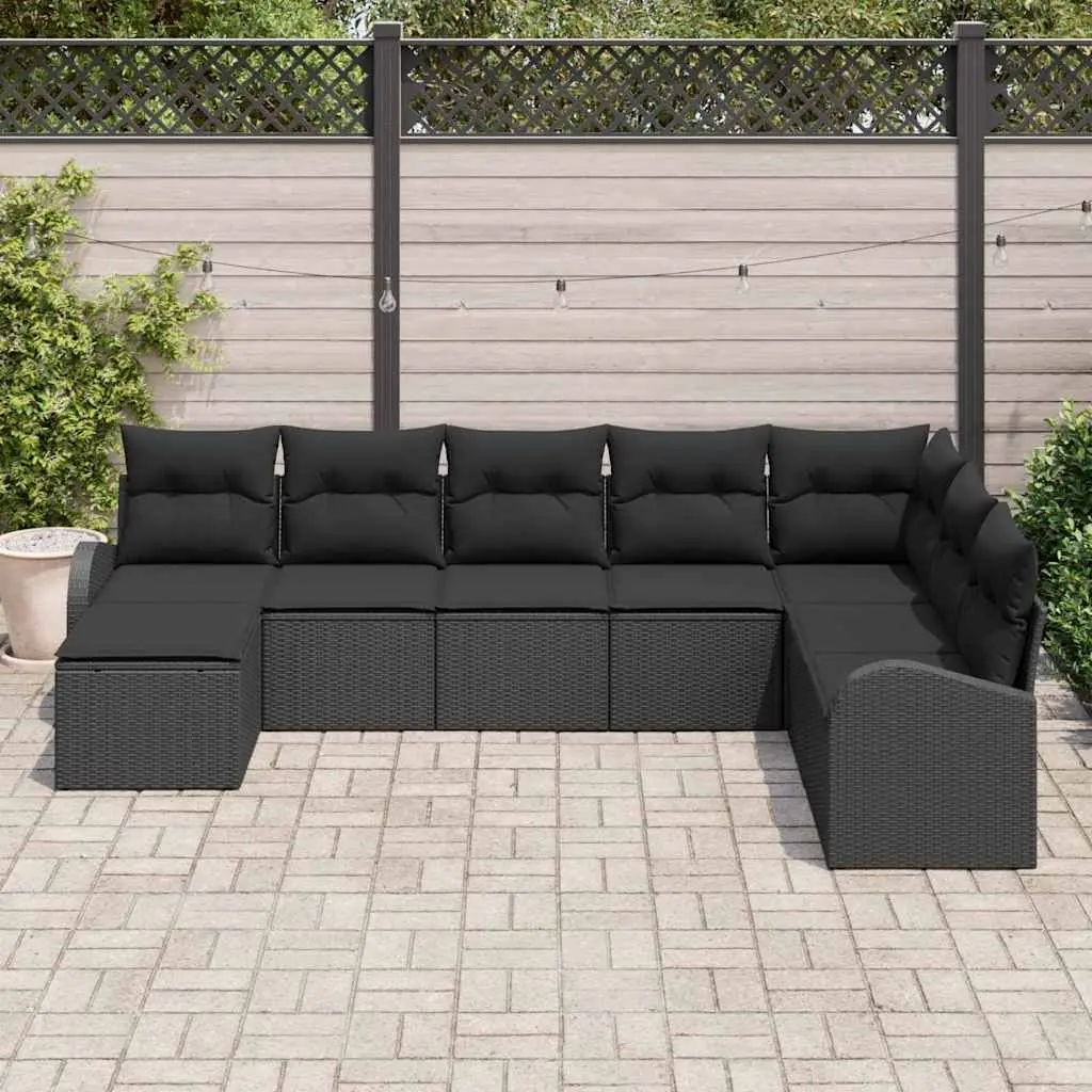 8PieceModularOutdoorSofaSetwithStorageBlackPolyRattanforGardenPatio