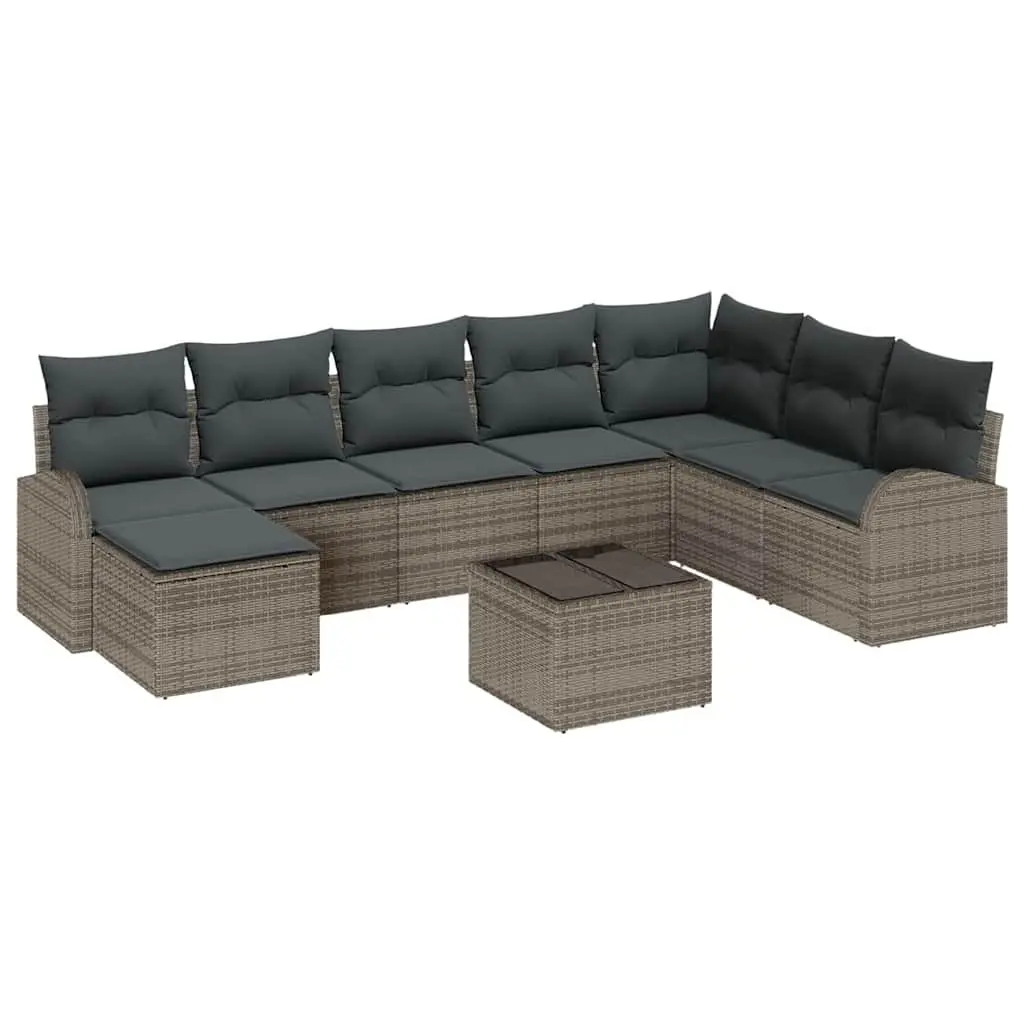 Outdoor Garden Sofa Set 9pcs Grey Poly Rattan Modular Sectional Storage Patio