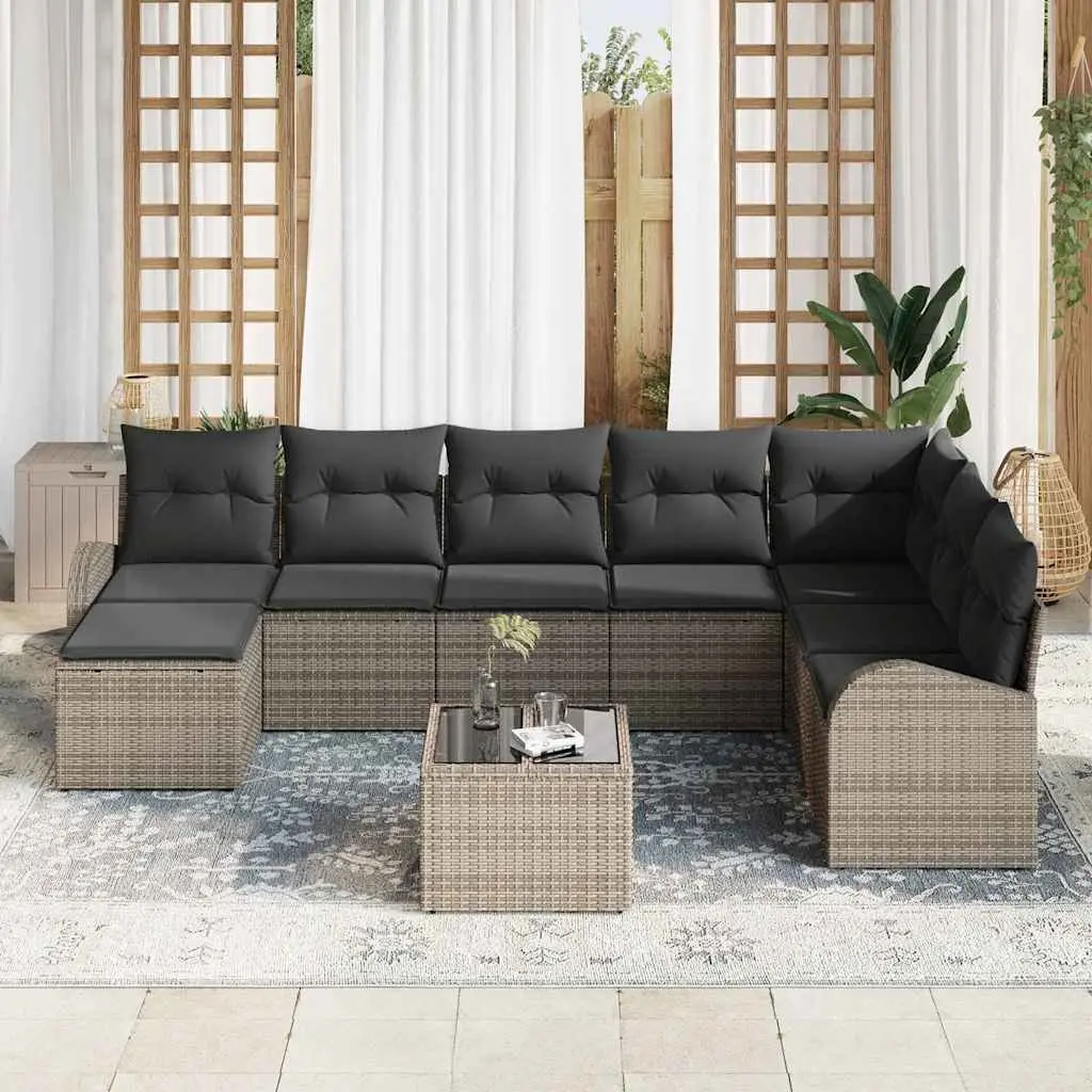 Outdoor Garden Sofa Set 9pcs Grey Poly Rattan Modular Sectional Storage Patio