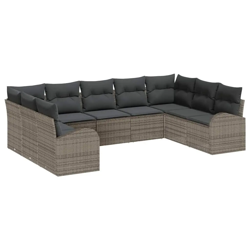 Modular 9 Piece Outdoor Furniture Sofa Set for Garden and Patio in Grey Poly Rattan