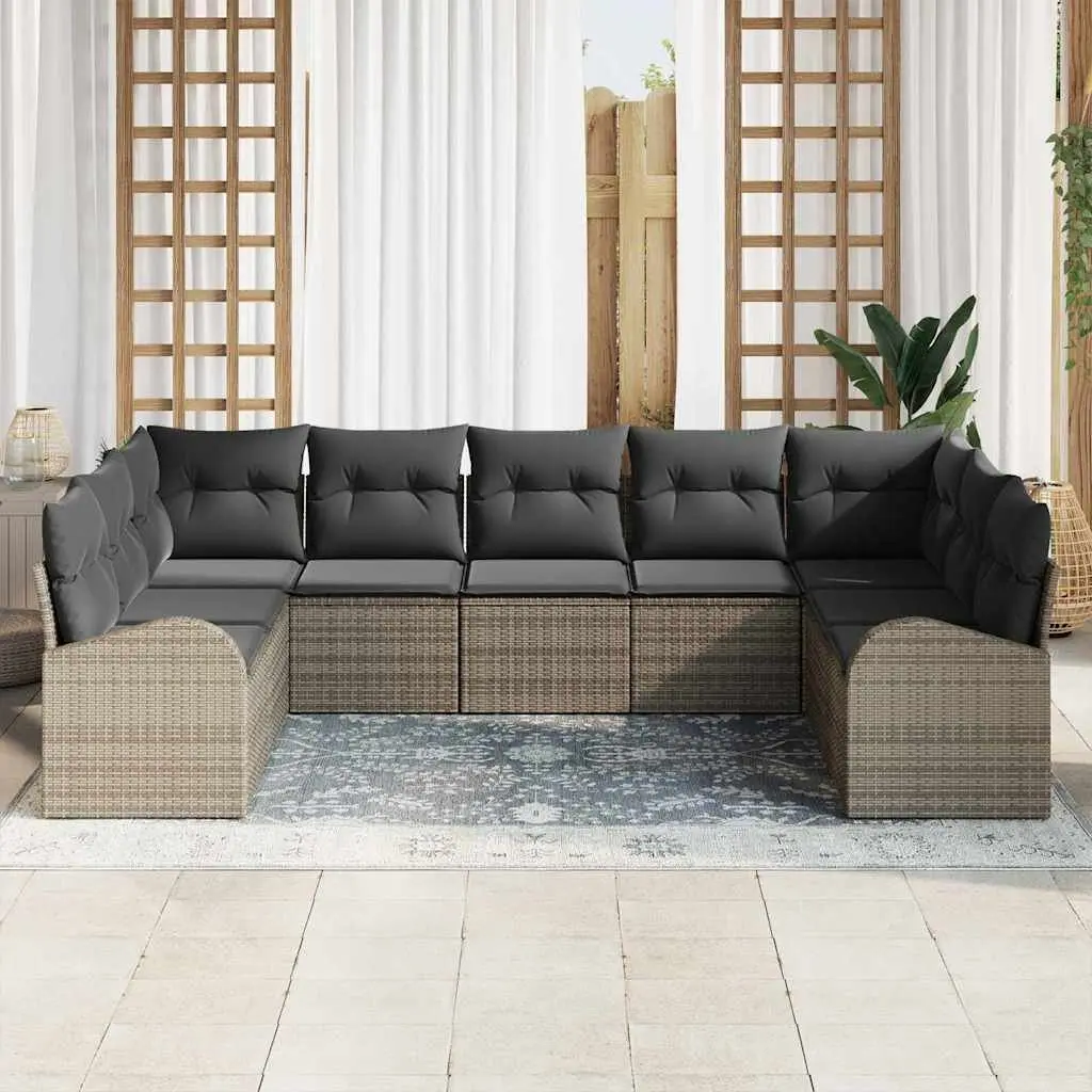Modular 9 Piece Outdoor Furniture Sofa Set for Garden and Patio in Grey Poly Rattan